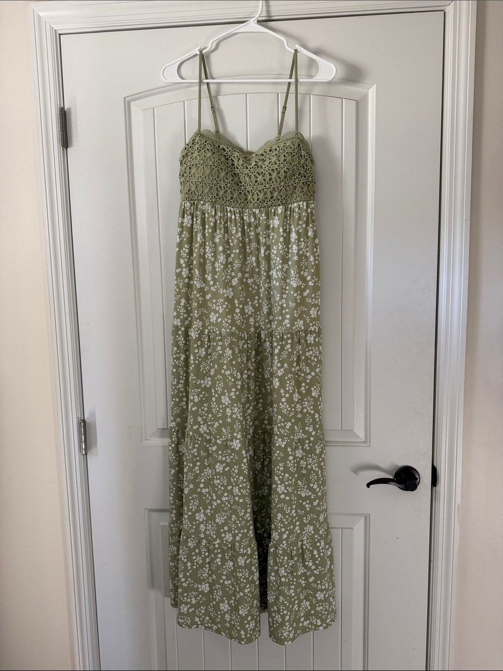No Boundaries Olive Green Floral Crochet Bodice dress with built in padding